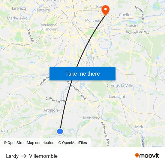 Lardy to Villemomble map
