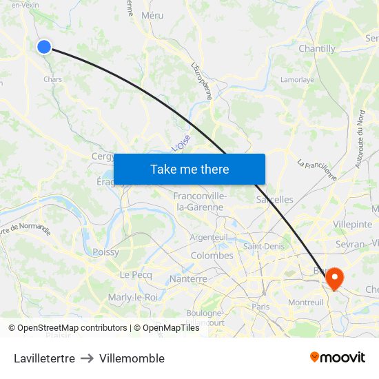 Lavilletertre to Villemomble map
