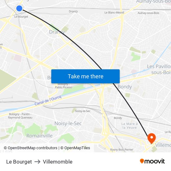 Le Bourget to Villemomble map