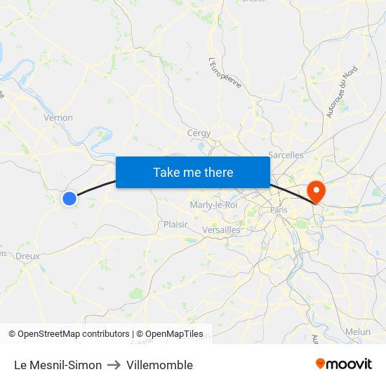 Le Mesnil-Simon to Villemomble map