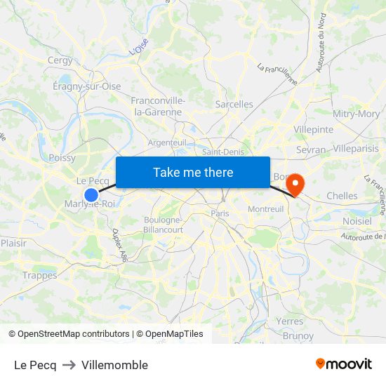 Le Pecq to Villemomble map