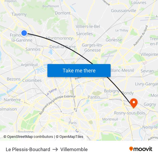 Le Plessis-Bouchard to Villemomble map