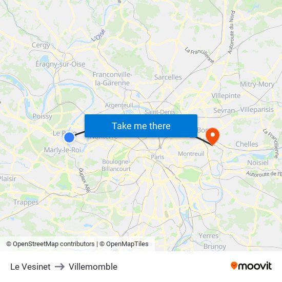Le Vesinet to Villemomble map