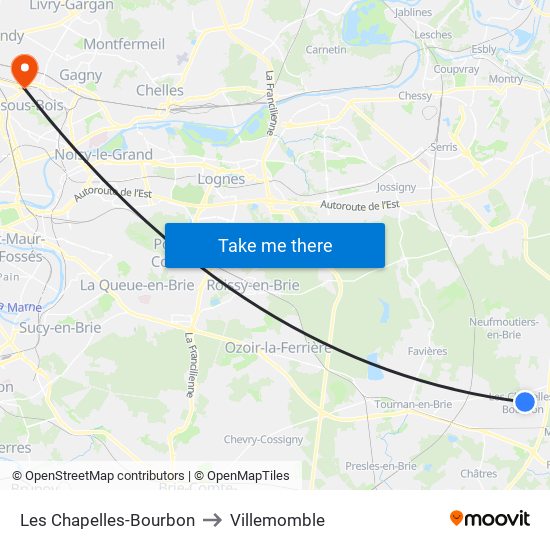Les Chapelles-Bourbon to Villemomble map