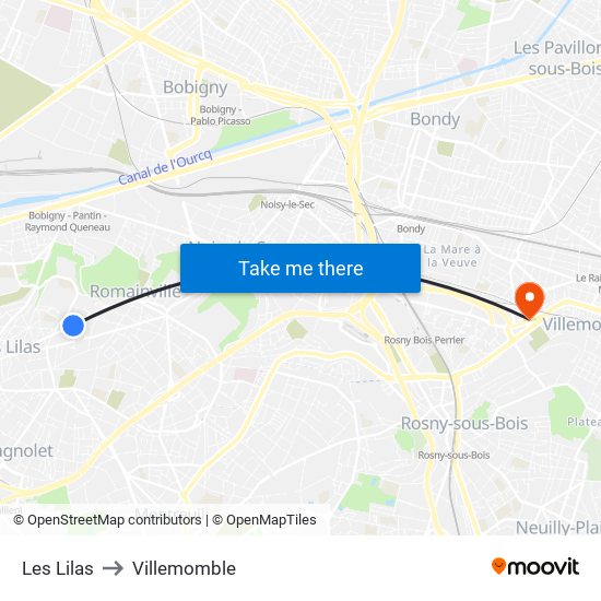 Les Lilas to Villemomble map