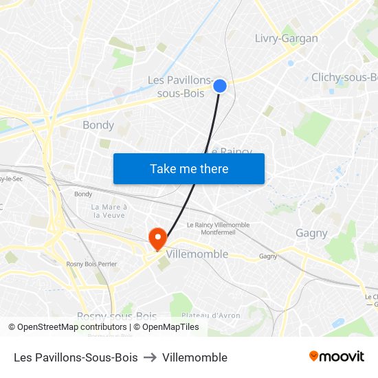 Les Pavillons-Sous-Bois to Villemomble map