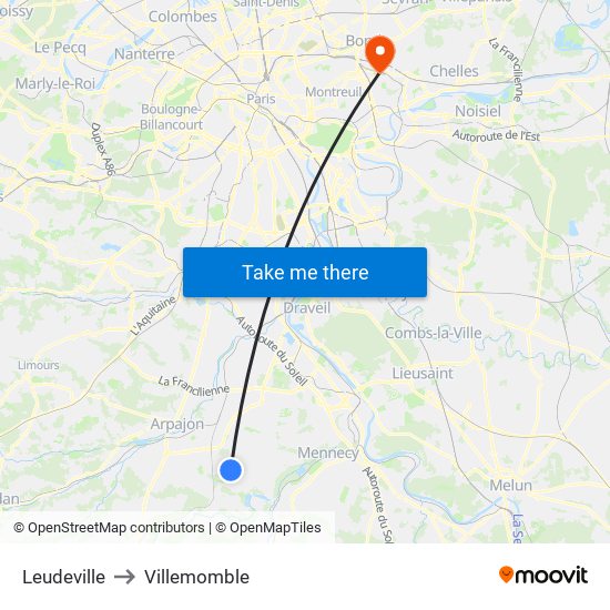 Leudeville to Villemomble map