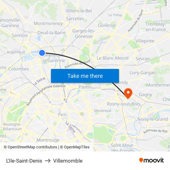 L'Ile-Saint-Denis to Villemomble map