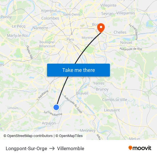 Longpont-Sur-Orge to Villemomble map