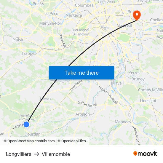 Longvilliers to Villemomble map