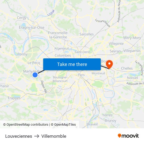 Louveciennes to Villemomble map