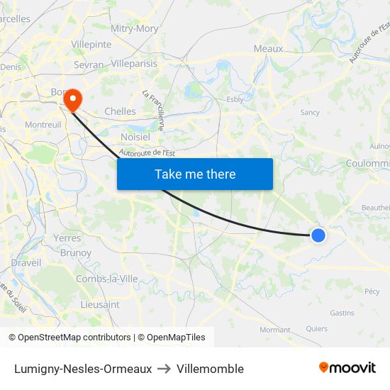 Lumigny-Nesles-Ormeaux to Villemomble map