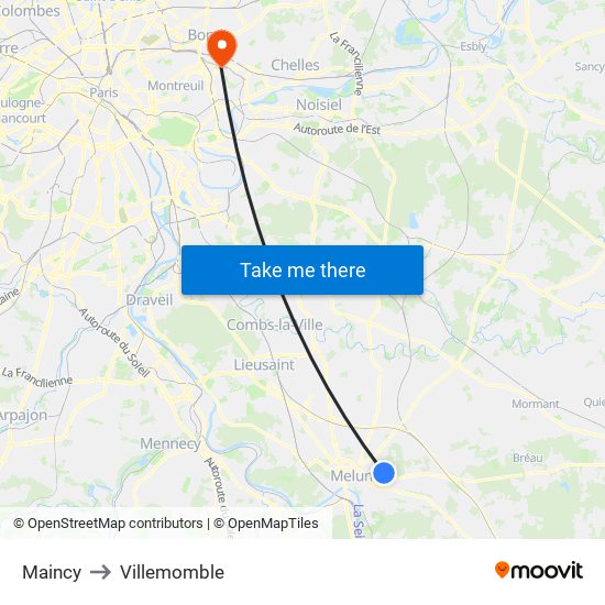 Maincy to Villemomble map