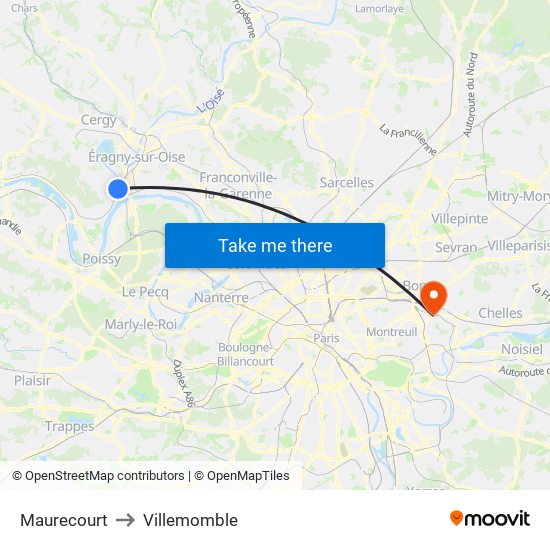 Maurecourt to Villemomble map
