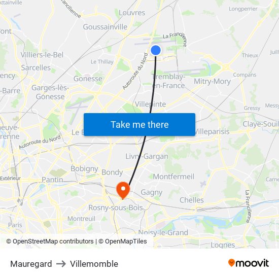 Mauregard to Villemomble map
