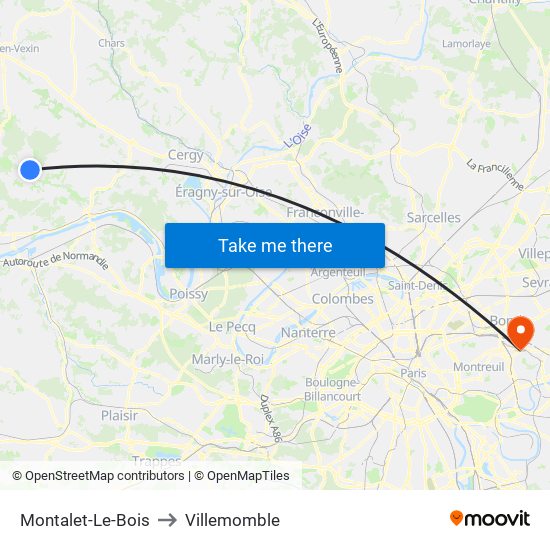 Montalet-Le-Bois to Villemomble map