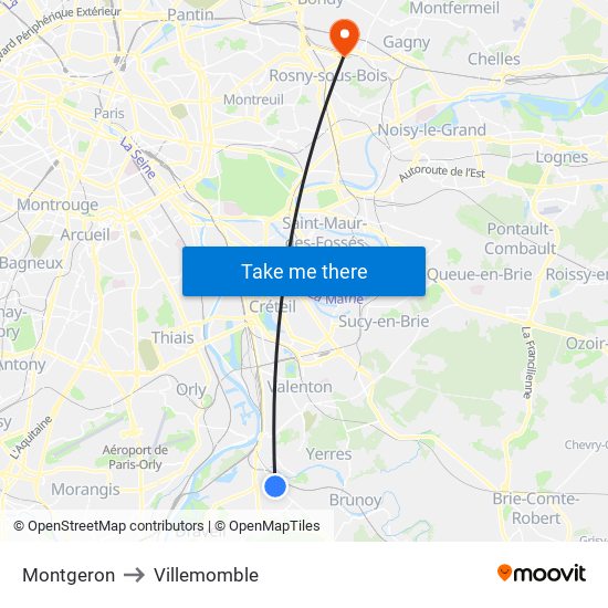 Montgeron to Villemomble map