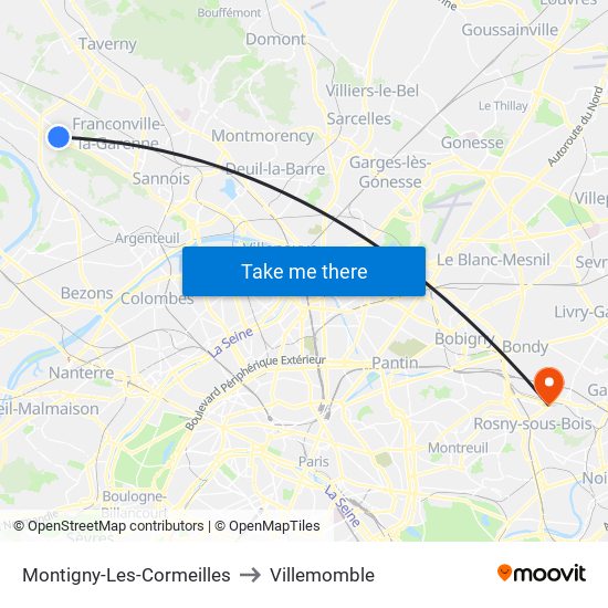 Montigny-Les-Cormeilles to Villemomble map