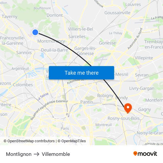 Montlignon to Villemomble map