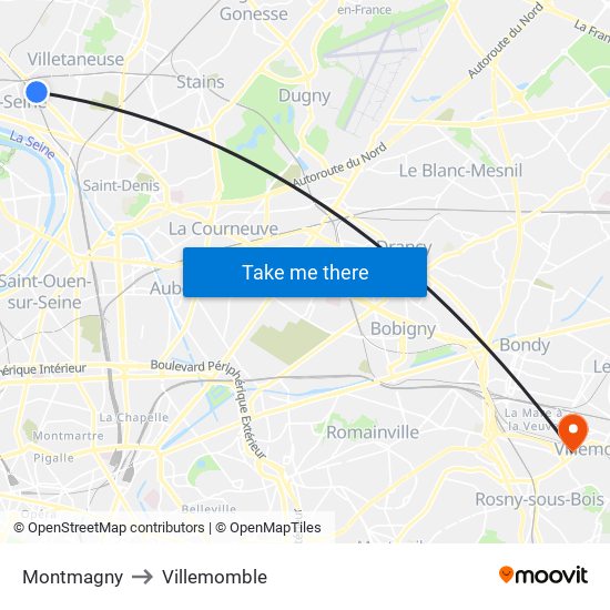 Montmagny to Villemomble map