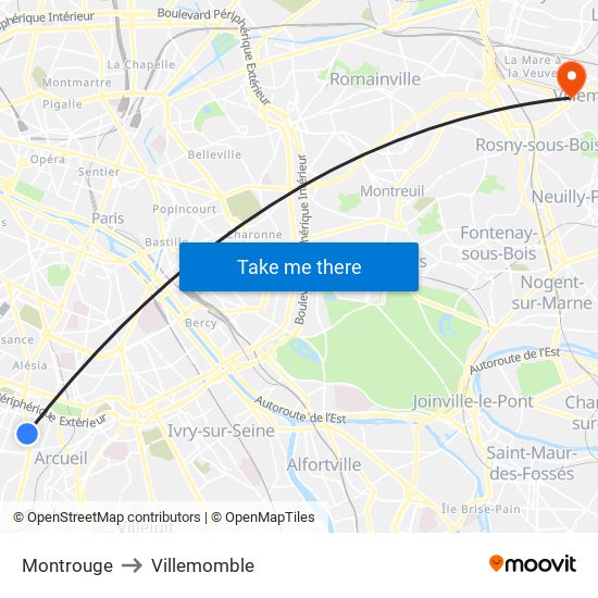 Montrouge to Villemomble map