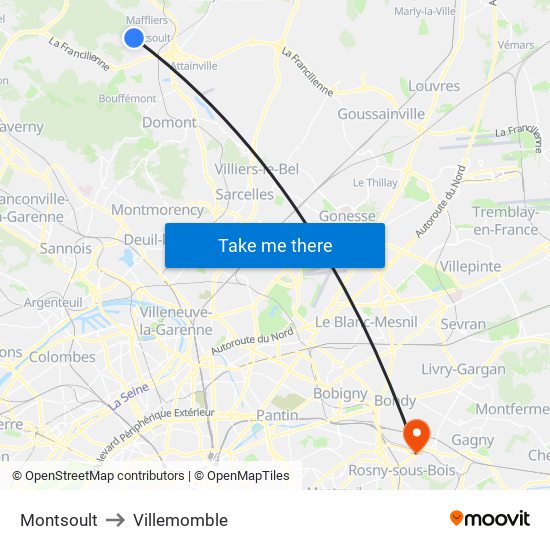 Montsoult to Villemomble map