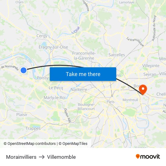 Morainvilliers to Villemomble map
