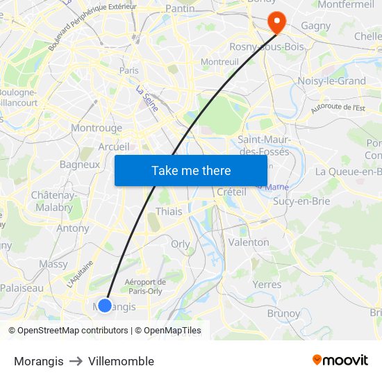 Morangis to Villemomble map