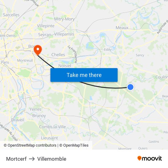 Mortcerf to Villemomble map