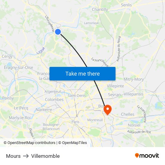 Mours to Villemomble map