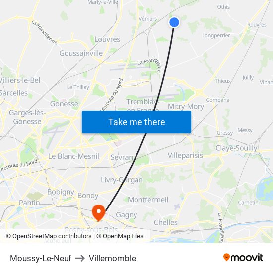 Moussy-Le-Neuf to Villemomble map