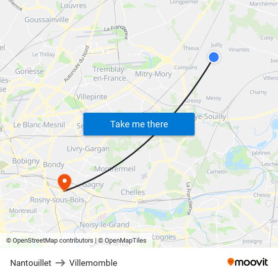 Nantouillet to Villemomble map