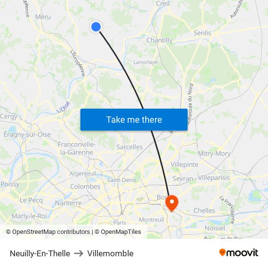 Neuilly-En-Thelle to Villemomble map