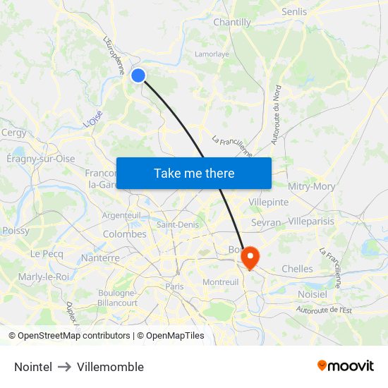 Nointel to Villemomble map