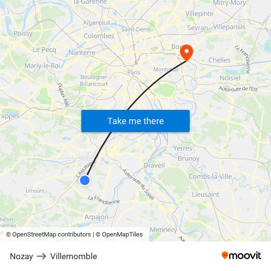 Nozay to Villemomble map