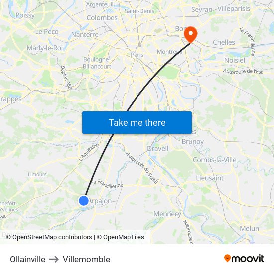 Ollainville to Villemomble map