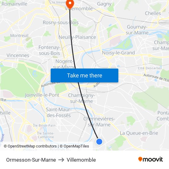 Ormesson-Sur-Marne to Villemomble map