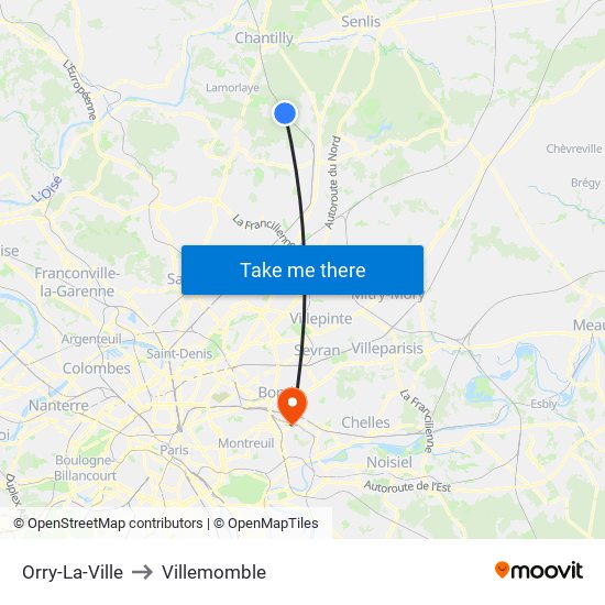 Orry-La-Ville to Villemomble map