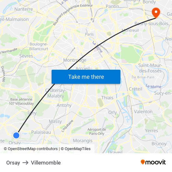 Orsay to Villemomble map