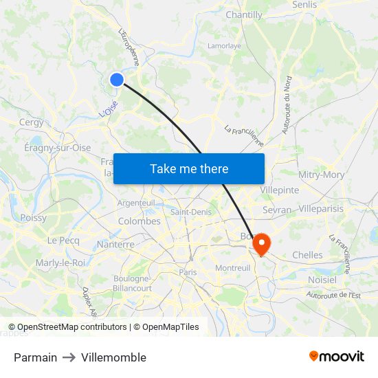 Parmain to Villemomble map