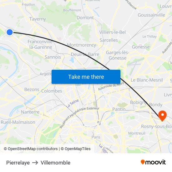 Pierrelaye to Villemomble map