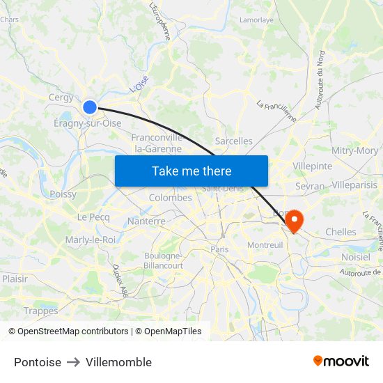 Pontoise to Villemomble map