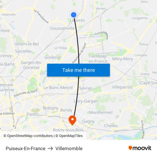 Puiseux-En-France to Villemomble map