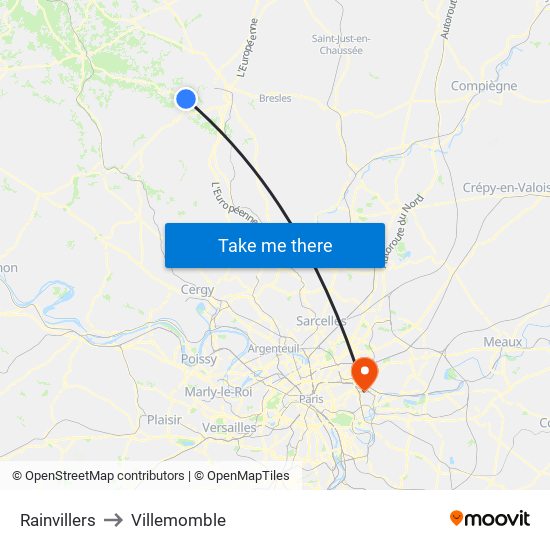 Rainvillers to Villemomble map