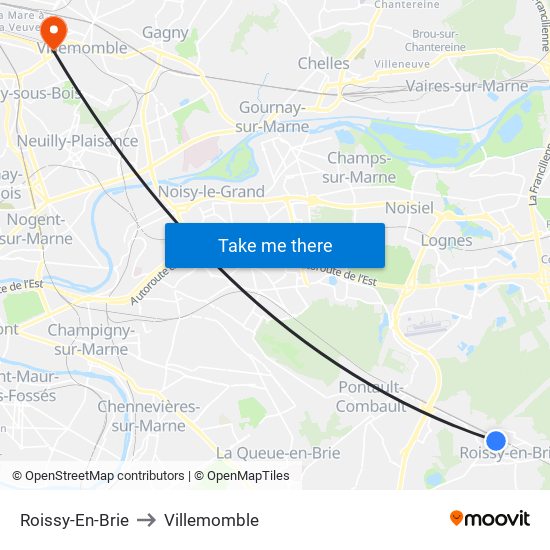 Roissy-En-Brie to Villemomble map