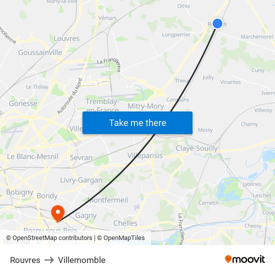 Rouvres to Villemomble map