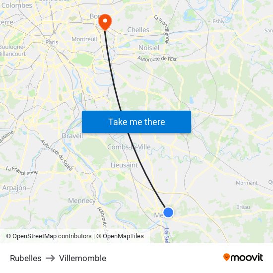 Rubelles to Villemomble map