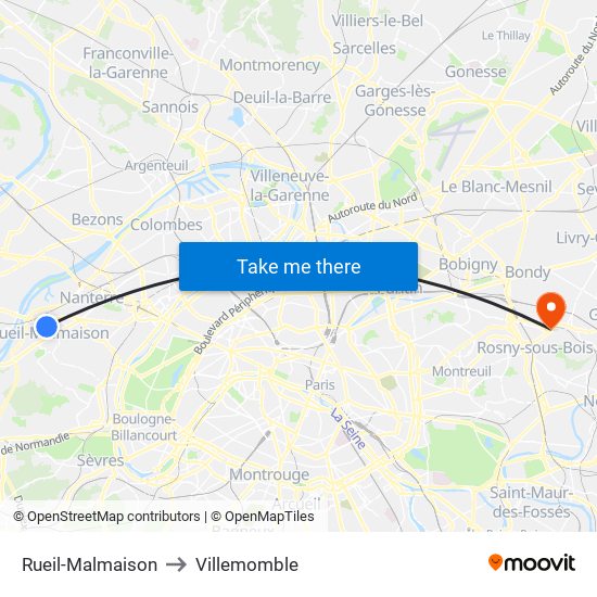 Rueil-Malmaison to Villemomble map