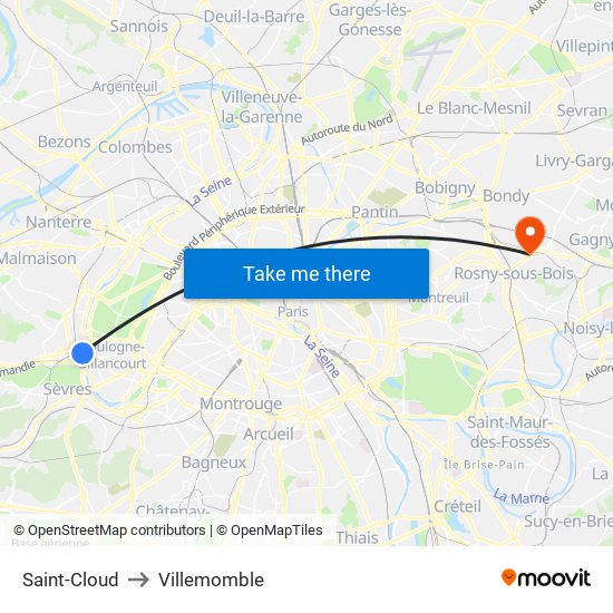 Saint-Cloud to Villemomble map