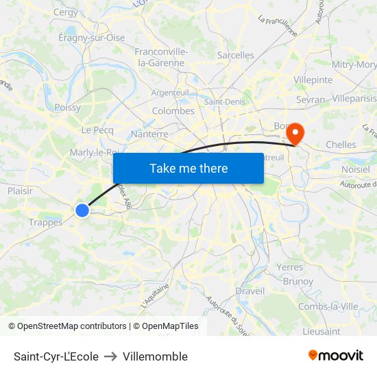 Saint-Cyr-L'Ecole to Villemomble map